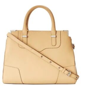 REBECCA MINKOFF AMOROUS SATCHEL BAG IN SAFFIANO LEATHER SAND COLOR